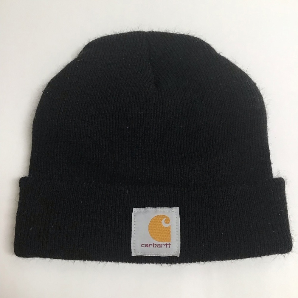Carhartt Beanie Black Brown Embroidered Patch Logo Knit Cuffed Hat 3M Thinsulate - Picture 2 of 5